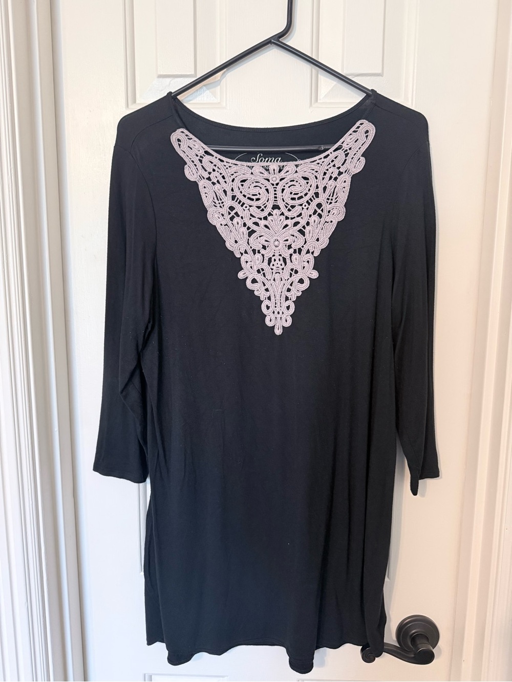 Soma Black Tunic with Dark Ivory Lace Yoke